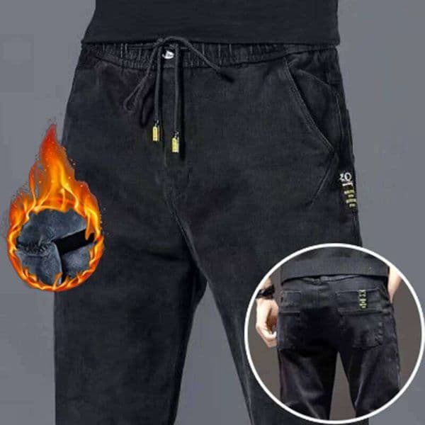 2025 New Hot Sale Men's Thicken Narrow Leg Trousers Concise Solid Plush Casual Denim Pants Daily Slim Fit Office Socialite Jeans Z260227