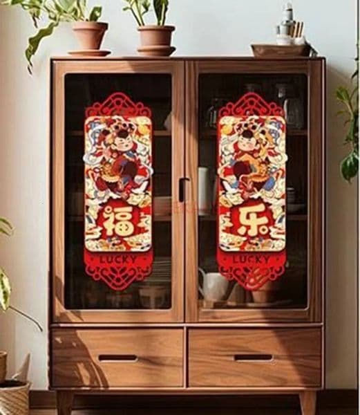 Bestseller 2PCS Small Chinese Spring Festival Couplets 3D Lucky Character Mini Size Velvet Material Wall Stickers ddmytues