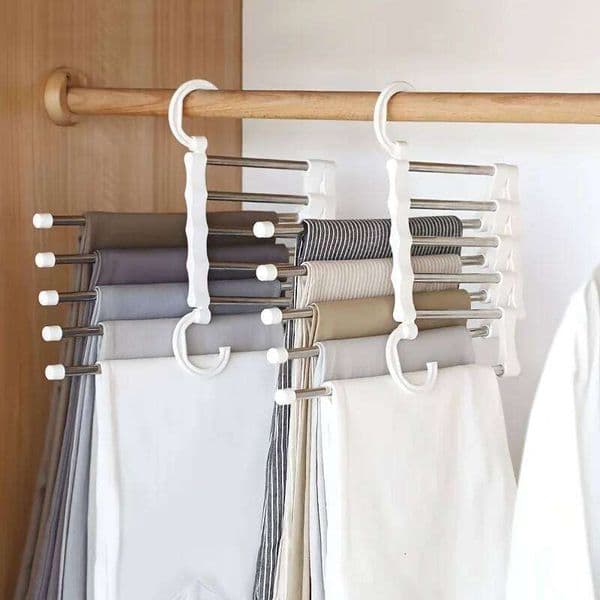 5In1 Magic Trouser Hangers Stainless Steel Folding Pant Rack Tie Hanger Shelves Bedroom Closet Organizer Wardrobe Storage 26Y0227