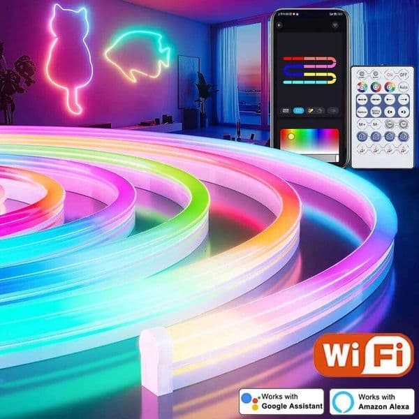 Light Bluetooth USB 5V Neon Strip Lights 1M-5M IP65 RGBIC Flex Ribbon Led Tape for Room Wall Decor Music Z260227