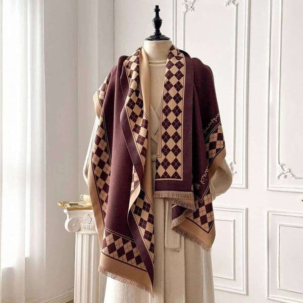 Luxury Plaid Winter Warm Cashmere Women Tassel Wrapped Travel Cloak Blanket Large Shawl Windproof Scarf S260226