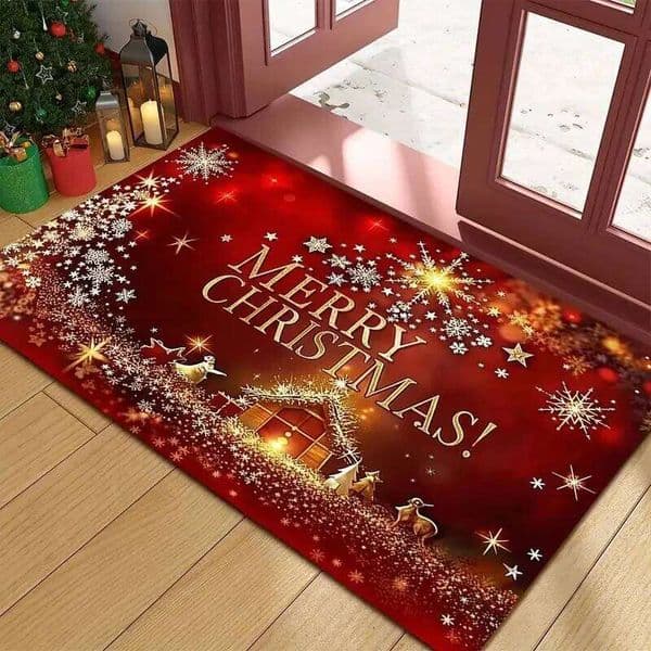 Gingerbread Man Christmas Carpet Candy Cane "Merry Christmas" Snowflake Decoration Entryway Floor Mat Home Rug H260227