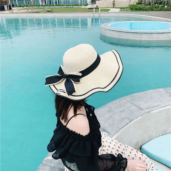 Fashionable bow hat with wide brim Ladies' fashionable accessories Suitable for formal occasions such as honeymoons and vacations