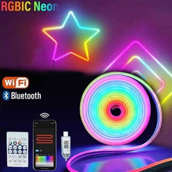 5V Lights RGBIC Neon Strip Light Bluetooth 1M 2M 3M 5M Waterproof Flex Ribbon Led Tape for Room Wall Decor Z260227