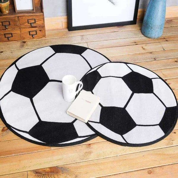 Soccer Ball Print Round Carpet Floor Mat Black White Football Pattern Home Decor For Living Room Bedroom Sports Fan Gift H260227