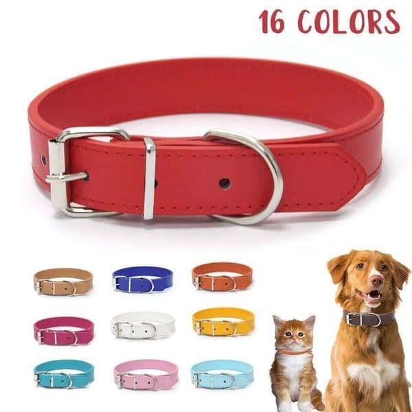 Solid Color Leather Dog Collar Adjustable Cat Necklace Puppy Neck Strap Suitable For Medium And Small Dogs Pet Supplies XS-XL C260228