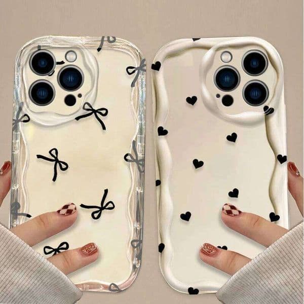 Black Bowknot Heart Phone Case for iPhone 17 Air 16 15 14 13 12 11 Pro Max Plus 16E XR XS X 7 8 Shockproof Silicone Back Cover 26Y0228