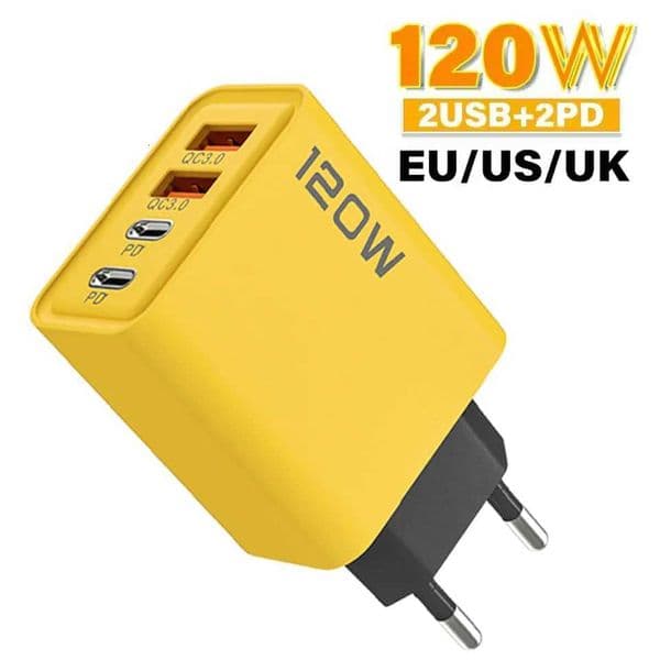 For Total 120W 4 Ports USB Charger PD Type C Fast Charging Mobile Phone Adapter For iPhone Samsung Huawei QC 30 Wall Charger X260228