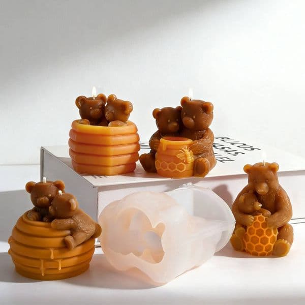 Bestseller Cute Honeycomb Bear Silicone Mold DIY Candle Wax Plaster Craft Handmade Gift Home Decor ddmySat