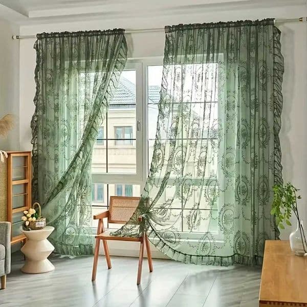 Sheer Curtains 1pc Cure-Style Lace Window Curtain Soft Floral Embroidery Eye-Care Light Plush Texture Perfect for Bedroom Guest Room S260227
