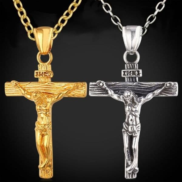 Mens Stainless Steel Cross Necklace Gold Silver Jesus Pendant Necklaces Fashion Hip Hop Jewelry