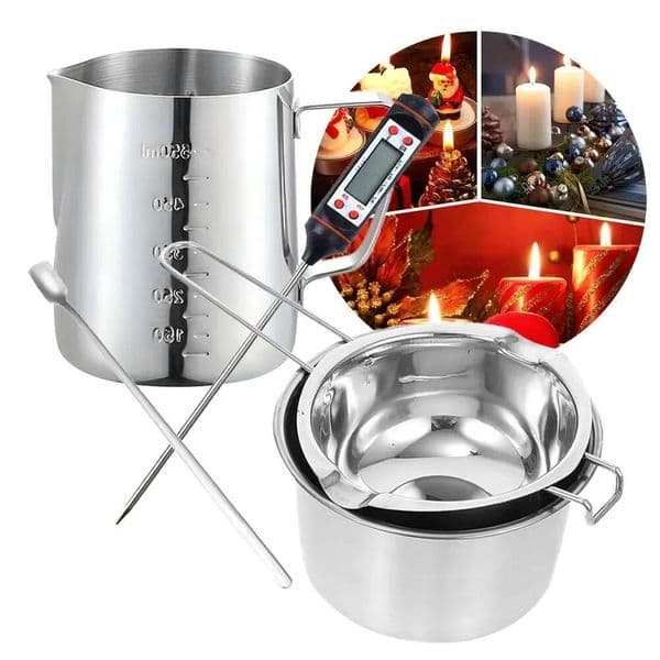 Bestseller 5Pcs 400ml/800ml Wax Melting Pot Candle Making Set 600ml Scale Measuring Cup Long Handle Split Charging Mixing Spoon Thermometer ddmySat
