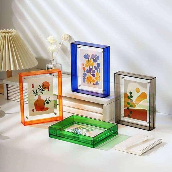 1pc Acrylic Photo Frame Plastic Rectangle Hollow Picture Frames Two Side Case Transparent Drawing Framework Home Decorations 26Y0228
