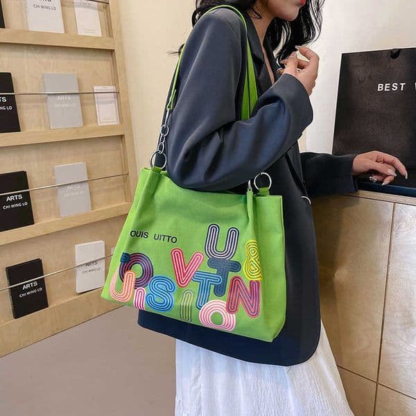 Canvas bag large capacity letter student tote bag foldable storage bag fashionable and versatile handbag shoulder bag T260228