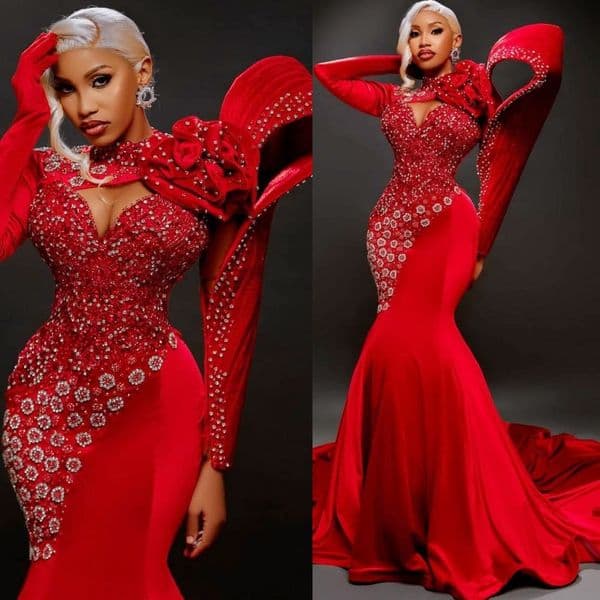 2k26 Red 2026 Prom Dress Mermaid Beaded Crystals Flowers Satin Stylish Evening Dresses For Black Women Birthday Party Formal Receiption Gowns Dresses ZJ067