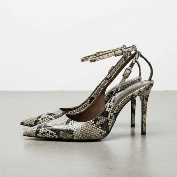 Snake Print High Heels for Women 2025 Pointed Toe Stiletto with Ankle Strap Elegant Party Dress Shoes for Autumn Fashion K260228