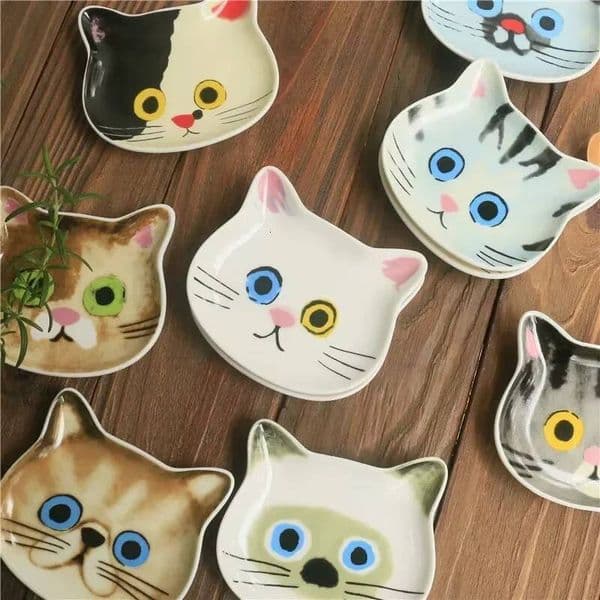 Bestseller 2PCS Pets Sauce Ceramic Creative Cute Cat Face Shaped Condiment Dish Small Plates Tableware Home Kitchen Supplies ddmySat