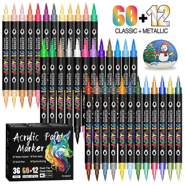 244872 Colors Dual Tip Acrylic Paint Markers 122436 Pack Art Markers Set Drawing Markers for DIY Crafts Making Art Supplies 260227BJ
