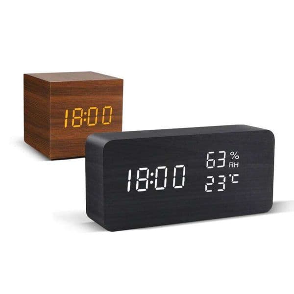 Alarm Clock LED Wooden Watch Table Voice Control Digital Wood Despertador USB/AAA Powered Electronic Desktop Clocks 26W0228