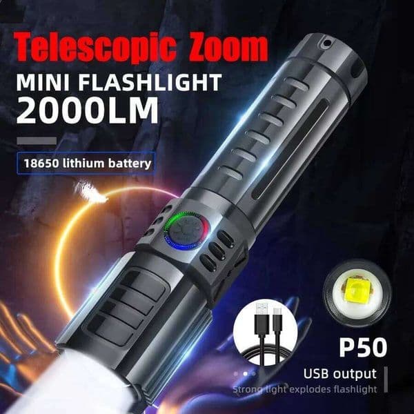2000LM P50 Flashlight Super Bright USB Rechargeable Tactical Zoom Waterproof LED Torch Lamp Outdoor Camping Fishing Lantern Z260228