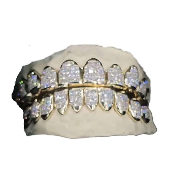 Invisible Down Grillz Buss Hop VVS Iced Setting Out Princess Cut Custom Yellow Gold VVS Moissanite Diamond Grillz