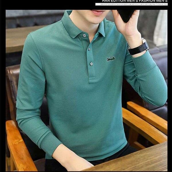Noble LANTI KAST Crocodile Pure designer handbag Cotton Striped Long Sleeve T-Shirt Turn-Down Collar Men's Polo Base Middle-Aged Dad's Autumn Shirt
