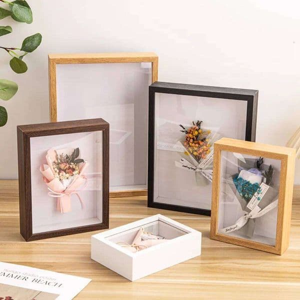 1PC Shadow Box Multi-size Wooden Photo Frame Dried Flower Rectangular Glass Display Case For Flora Ticket Crafts 26H0225