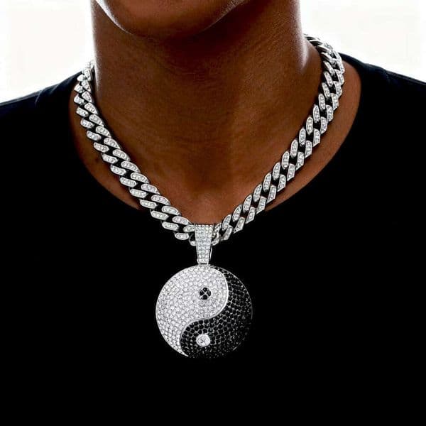 2026 Hot-Selling Tai Chi Yin Yang Bagua Exaggerated Hip-Hop Round Cuban Necklace Inlaid With Diamonds Alloy Pendant