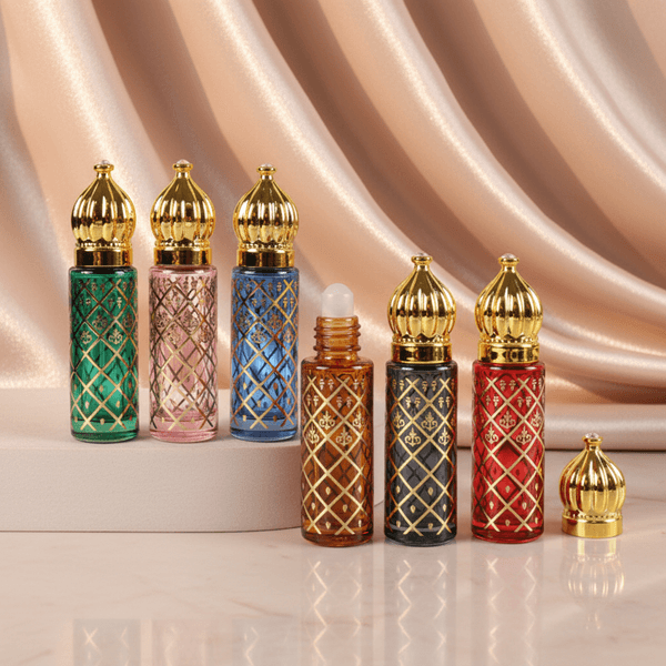 Wholesale Manufacture 8ml Uv Coated Perfume Glass Roll On Bottle Refillable Arabic Pattern Roller Vial