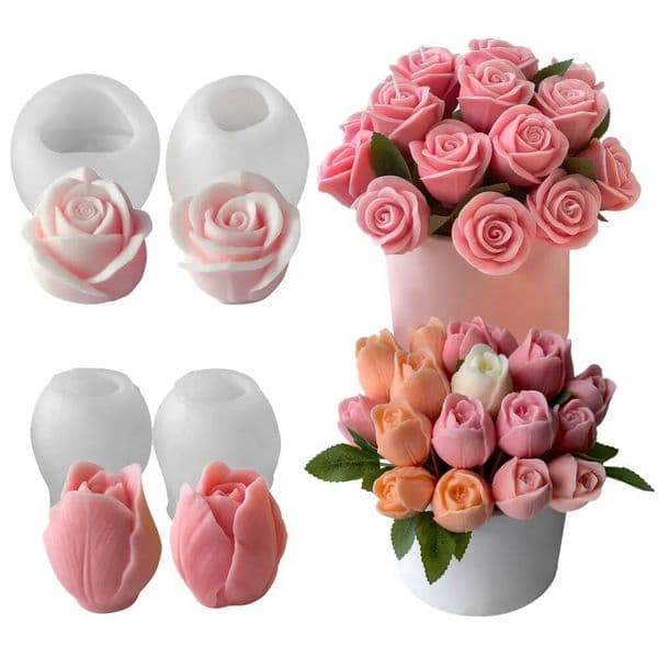 Bestseller 2pcs Tulip Rose Scented Candle Silicone Mould 3D Flower Plaster Resin Making Kit DIY Plant Home Decor Handmade Wedding Souvenir ddmySat