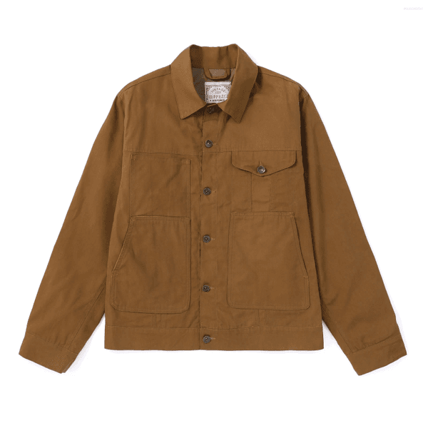 Men's Jackets Oilskin Waxed Canvas Short Lined Cruiser Tin Cloth Western Fashion Cowboy Workwear Suede Rugged Oil Mackinaw Work Jacket For