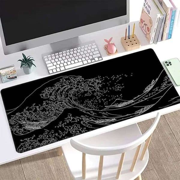 1Pcs Black Sea Wave Large 800*300mm Extended Gaming Mouse Desktop Pad With Stitched Non-Slip Rubber Base Keyboard 26L0228