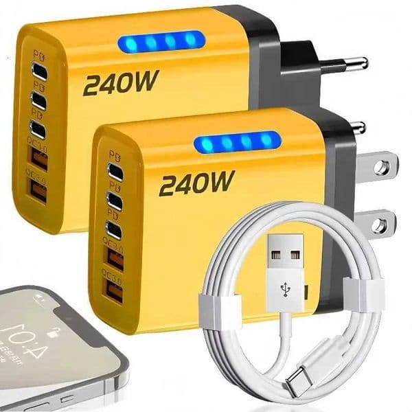 For 5 in 1 GaN Desktop Charger For IPhone 16 15pro Laptop Samsung 240W Fast Charging Adapter 10A USB To TypeC Cable 3PD 2 SB Charger X260228