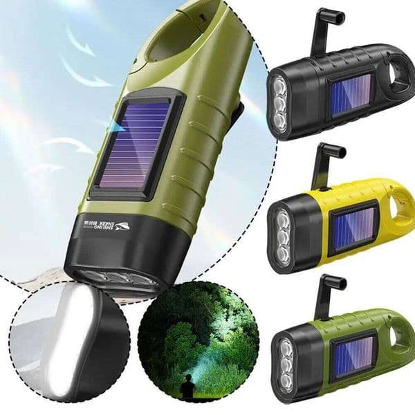 Solar Power LED Flashlight Portable Tent Light Hand Crank Dynamo Torch Lantern For Outdoor Camping Mountaineering Z260228