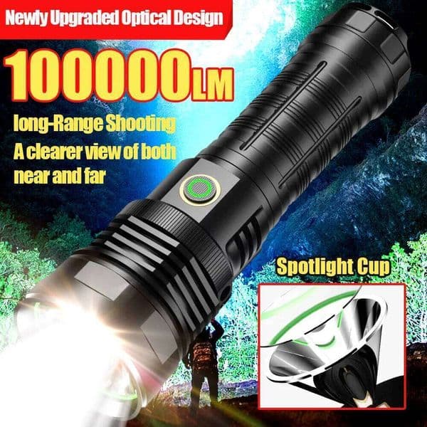Powerful T40 LED Flashlights Cup Fixed Focus Long Range Waterproof Tactical Flash Light USB Rechargeable Camping Torch Z260228