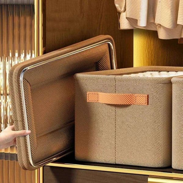 Large Capacity Foldable Storage Basket with Thick Steel Frame, Fabric Organizer Bin for Clothing Pants and Home/Dorm Use 26Y0228