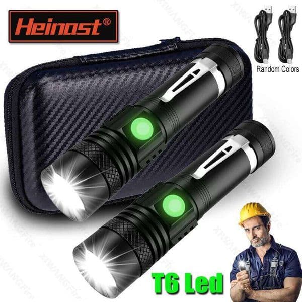 2000LM Bright T6 LED Flashlight,Portable Tactical Zoomable Defense Light with Clip, Outdoor Waterproof Torch for Fishing Camping Z260228