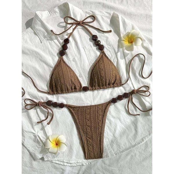Wrinkled Halter Strappy Women Swimwear Female Swimsuit Two-pieces Bikini Set High Cut Bather Bathing Suit Swim Beachwear Z260228