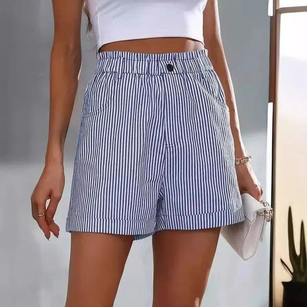 summer casual pocket striped casual shorts womens wear 260227BJ