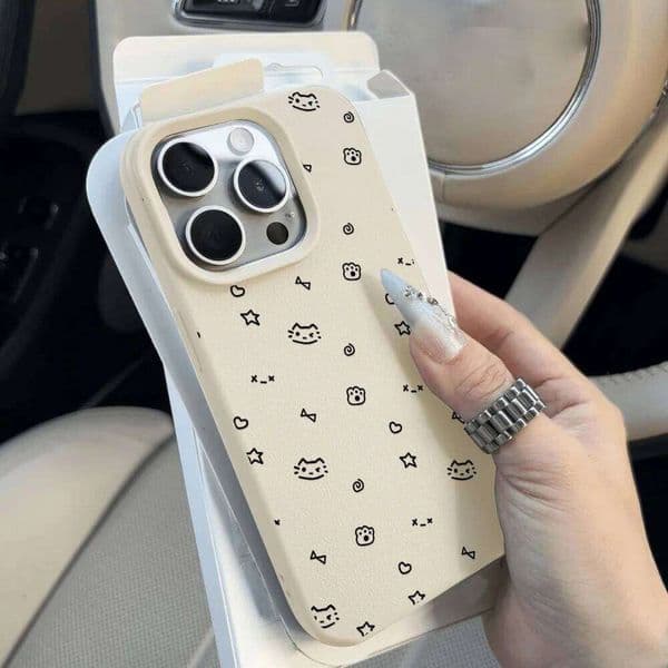 Cute Cartoon Cat Phone For Case iPhone 11 12 13 14 15 Pro Max 16 Plus Soft Litchi Pattern Leather Cover Funda 26Y0228