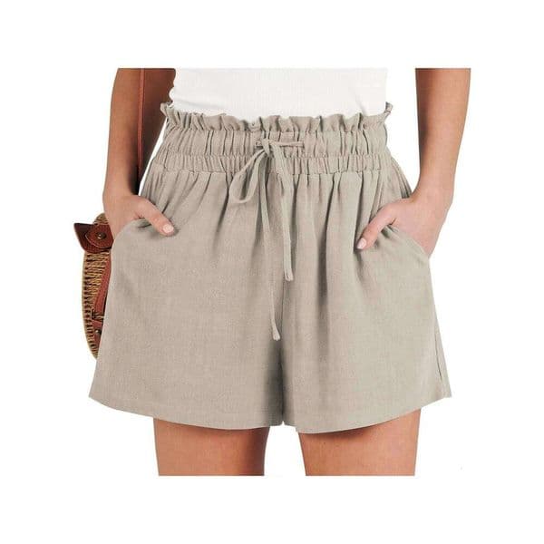 Women's Breathable Drawstring Elastic Waist Lightweight Solid Color Casual Business Style Fashion Linen Shorts 26W0228