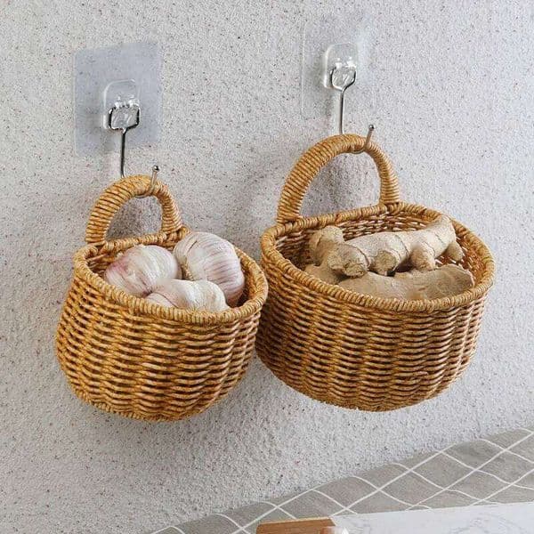 Imitation Rattan Woven Ginger And Garlic Egg Storage Bathroom Wall Hanging Basket 26Y0228