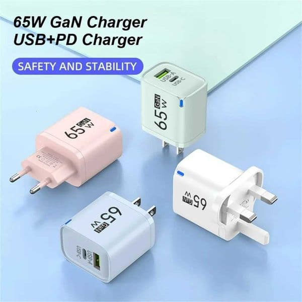 For USB 65W GaN Charger PD Quick Charge 30 Type C Fast Charging Travel Charger EU/US/UK Adpter For iPhone Samsung For Phone X260228