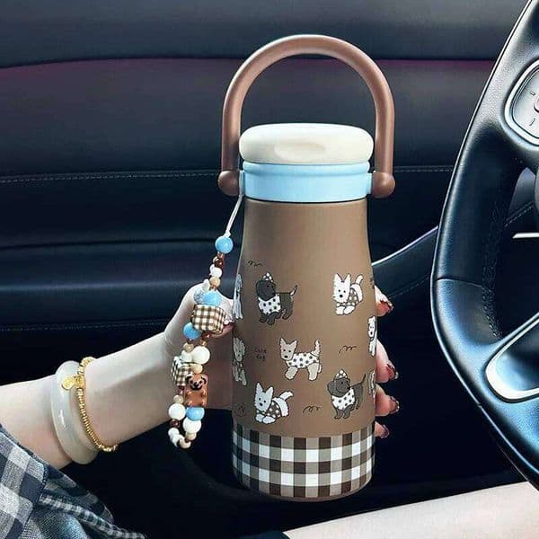 Cute Puppy Tumbler With Straw Stainless Steel Kawaii Water Bottle For Hot Cold Coffee Tea Portable Thermal Cup 600ml S260227