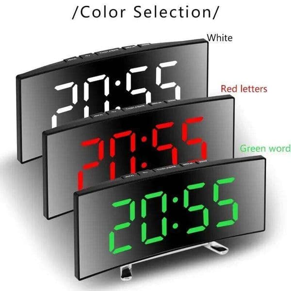 Curved Electronic LED Large Screen Plug-in Battery Dual-purpose Mirror Alarm Clock, Student Bedroom Dedicated 26W0228