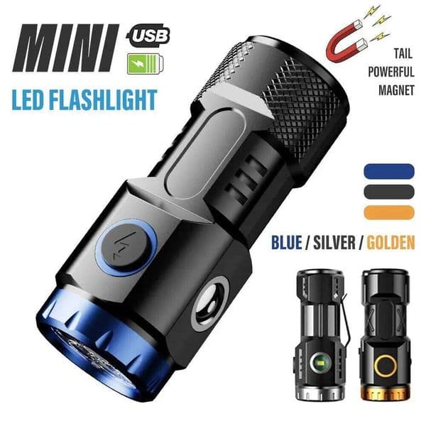 MINI Rechargeable LED Flashlight Light With Side Lights and Lampshade Tail with Magnet Suitable for Exploring, Camping Z260228