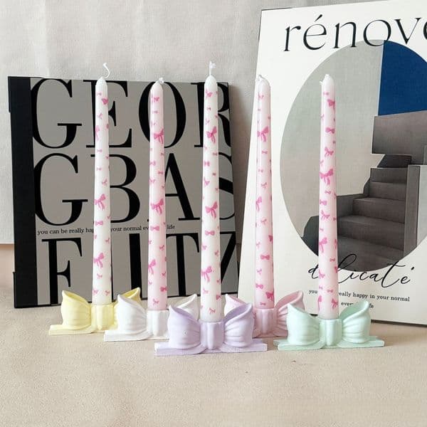 25Cm Bowknot Printed Long Romantic Candlelight Dinner Festival Wedding Home Use Cross-Border Smokeless Candle