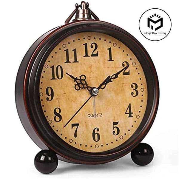 Vintage Hangable Battery Alarm Metal Night Light Super Silent Table Quartz Clock Time For Bedroom Bedside Desk Shelf 26W0228