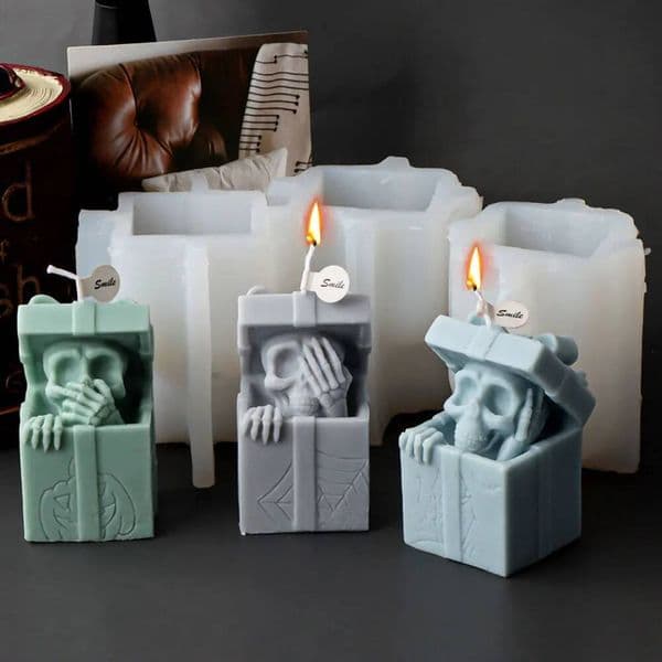 Bestseller Geometry Gift Box Hide and Seek Skull Shape Painting Plaster Prank Skeleton Candle Silicone Mold Chocolate Gifts Halloween Decor ddmySat