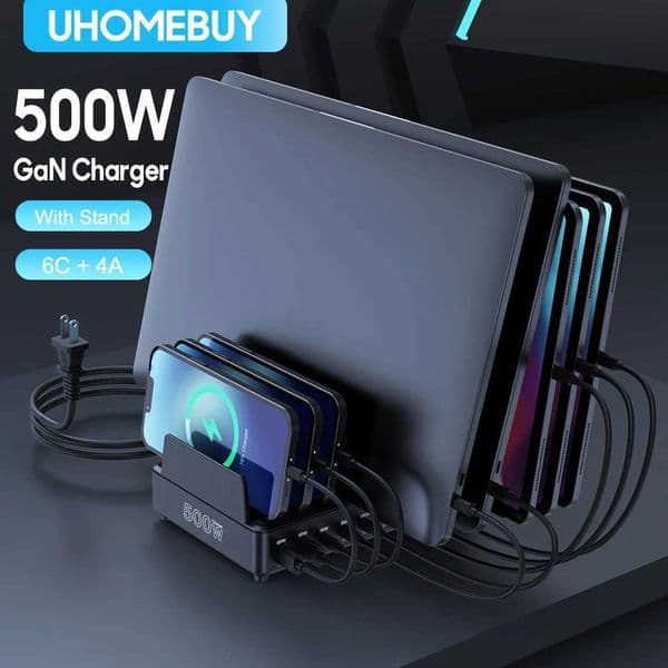 For 500W USB C Charger 10 Ports GaN Charging Station Stand PD 100W Fast Charge for MacBook Pro iPhone Samsung Laptops Tablets X260228